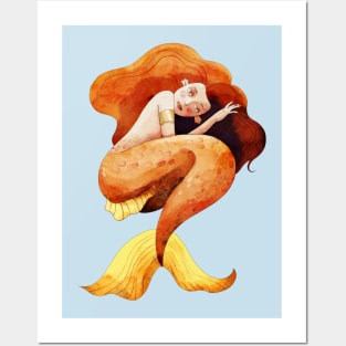 Orange Mermaid in the Deep Posters and Art